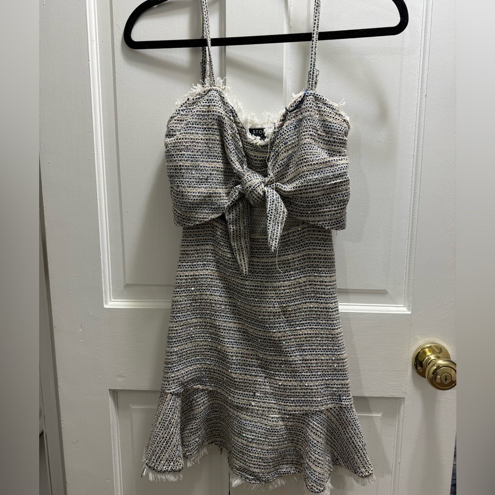 Storia Black and White Tweed Mini Dress